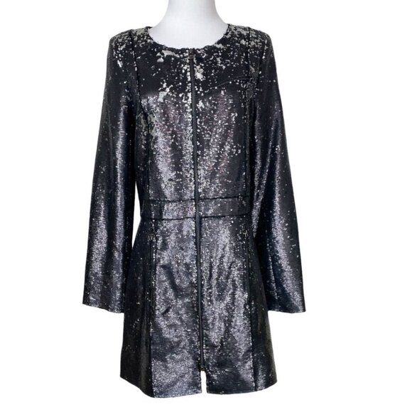 FAITH CONNEXION BLACK SILVER GLITTER ALL OVER SEQUINS COAT DRESS - M - Picture 1 of 12